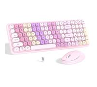 Links9+ Tastiera wireless con mouse combinato, tastiera retrò rosa con tappi rotondi e mouse ottico, connessione plug and play da 2,4 GHz per Windows, Mac, laptop, PC, desktop (rosa colorato)