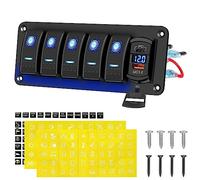 Linkstyle Pannello Interruttore a Bilanciere a 5 Gang con Voltmetro Digitale, Interruttore a Levetta ON/OFF a 5 Pin con Porta Di Ricarica PD & QC3.0 per Auto