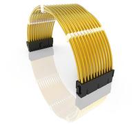 LINKUP - 50cm Cavo di Prolunga di Alimentazione per PC Rivestito in Silicone Guaina Metallica Morbido e Flessibile per Instradare Con Kit a Pettine┃1x 24P (20+4) Scheda Madre ATX┃500mm - Oro