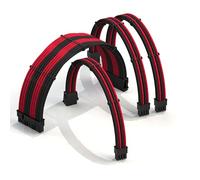 LINKUP - 50cm Cavo di Prolunga PSU Super Morbido e Flessibile con Guaina Personalizzata GPU PC Intrecciata con Kit Pettine| 1x 24 P (20+4)| 1x 8 P (4+4) CPU| 2x 8 P (6+2) GPU set| 500mm - Rosso Nero