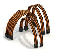 LINKUP - AVA 30cm PSU Personalizzato Prolunga Cavo Alimentatore Mod PC GPU | Intrecciato con Kit Pettine | 1x 24 P (20 + 4) | 2x 8 P (4 + 4) CPU | 2x 8 P (6 + 2) GPU | 300mm - Arancione Nero