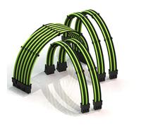 LINKUP - AVA 50cm PSU Personalizzato Prolunga Cavo Alimentatore Mod PC GPU | Intrecciato con Kit Pettine | 1x 24 P (20 + 4) | 2x 8 P (4 + 4) CPU | 2x 8 P (6 + 2) GPU | 500mm - Verde Nero