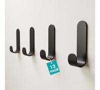 LINKWAY 12 ganci adesivi extra forti, colore nero opaco, autoadesivi, senza fori, per bagno, cucina e guardaroba