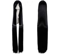 LINLINCD - 150 cm Straight Super Long Anime Cosplay Wig with Bangs Synthetic Hair Black Blue Purple Red Orange White Wigs For Women Rose Net White Black