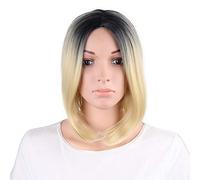 LINLINCD 30 cm rettilineo corto Ombre parrucca Cosplay anime resistente al calore capelli sintetici donna nero blu grigio rosa corto Bob parrucche per festa bionda