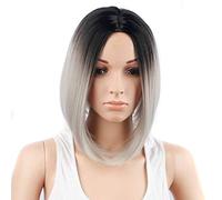 LINLINCD 30 cm rettilineo corto Ombre parrucca Cosplay anime resistente al calore capelli sintetici donna nero blu grigio rosa corto Bob parrucche per la festa argento
