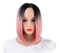 LINLINCD 30 cm rettilineo corto Ombre parrucca Cosplay anime resistente al calore capelli sintetici donna nero blu grigio rosa corto Bob parrucche per festa rosa