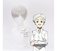 LINLINCD Anime Cosplay Parrucca 25cm Anime La promessa Neverland Norman Parrucca Cosplay Parrucche capelli grigi bianchi Halloween 1: 1 Parrucche Giocare