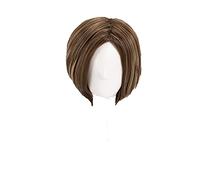 LINLINCD Anime Cosplay Parrucca Film Biohazard Leon Scott Kennedy Cosplay Parrucche Breve colore marrone Highlights Styled parrucca sintetica resistente al calore+parrucca cappuccio