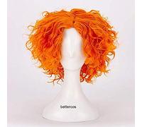 LINLINCD Anime Parrucca Cosplay Alice in Wonderland 2 Mad Hatter Cosplay Parrucche Tarrant Hightopp Arancio Breve Ricci Capelli Sintetici Resistente al Calore+Parrucca