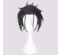 LINLINCD Cosplay wig 12inch uomo nero grigio mix capelli Re: Zero Kara Hajimeru Isekai Seikatsu Subaru Natsuki breve sintetico Cosplay parrucca+parrucca come foto