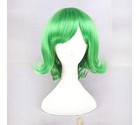 LINLINCD Cosplay wig 40 cm verde riccio corto obliquo frange ad alta temperatura capelli sintetici dall'interno verso l'esterno disgusto parrucca cosplay costume parrucca parrucca parrucca come foto