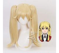 LINLINCD Cosplay wig 50 cm Light Golden Kakegurui Parrucca per cosplay Mary Saotome capelli sintetici parrucche cosplay + 2 clip su coda di cavallo