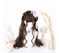 LINLINCD Cosplay wig 58 cm ricci misto marrone/nero doppia coda di cavallo Ombre Lolita Giappone carino party Halloween Cosplay parrucche + parrucche nero