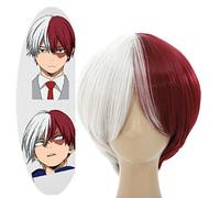 LINLINCD Cosplay wig alta qualità My Hero Boku Accademia all'Accademia Hero Shoto Todoroki Shouto Parrucca Cosplay Costume Argento Bianco E Rosso + Cappuccio Parrucca