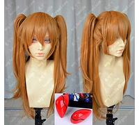 LINLINCD Cosplay wig anime EVA Asuka Langley Soryu arancione lungo con 2 clip a coda di cavallo resistente al calore per cosplay parrucca e copricapo Haripin