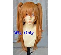 LINLINCD Cosplay wig anime EVA Asuka Langley Soryu arancione lungo con 2 clip a coda di cavallo resistente al calore Cosplay costume parrucca + copricapo solo parrucca Haripin