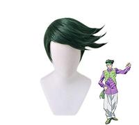 LINLINCD Cosplay wig anime JOJ bizzarra avventura Rohan Kishibe verde parrucca corta Cosplay costume capelli sintetici resistenti al calore uomo donna parrucche