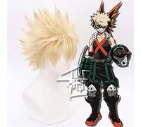LINLINCD Cosplay wig anime My Hero Gym Nessun eroe Bakugou Katsuki Bakugo lino biondo resistente al calore Cosplay parrucca corta
