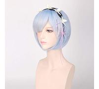 LINLINCD Cosplay wig anime Re: zero inizio vita in un altro mondo Cosplay Parrucca Rem Ram Capo Accessori Costume Parrucca Cosplay Halloween Costumi Blu Un Set