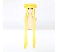 LINLINCD Cosplay wig Anime Sailor Moon Cosplay Parrucca doppia coda di cavallo lunga diritta bionda giallo limone capelli sintetici per Halloween costume party parrucche