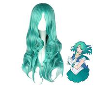 LINLINCD Cosplay wig anime Sailor Moon Nettuno Kaiou Michiru Parrucca Cosplay Costume Donne Lungo Verde Resistente al Calore Capelli Sintetici Ricci Parrucche Kaiou Michiru
