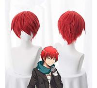 LINLINCD Cosplay wig assassinio aula parrucca karma Akabane Parrucca Akashi Seijuro Sasori Breve rosso resistente al calore sintetico parrucca Cosplay