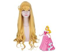 LINLINCD Cosplay wig Bella Addormentata Principessa Aurora Briar Rose Giallo Lungo Onda Riccia Parrucca Cosplay Costume Capelli Sintetici Donne Parrucche