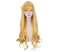 LINLINCD Cosplay wig Bella Addormentata Principessa Aurora Briar Rose Giallo Onda Lunga Riccia Parrucca Cosplay Costume Donna Capelli Sintetici Halloween Partito Parrucche