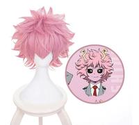 LINLINCD Cosplay wig boku non un eroe Academia Mina Ashido Parrucca Cosplay Costume Mio Eroe Academia Uomini Donne Brevi Capelli Sintetici Parrucca Partita Parrucca+Parrucca Cap Rosa