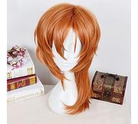 LINLINCD Cosplay wig bungo cani randagi Chuya Nakahara Chuuya Parrucche corte ricci e arancio resistenti al calore capelli Cosplay costume parrucca+cappuccio libero