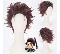 LINLINCD Cosplay wig demoni uccisione: Kimetsu no Yaiba Kamado Tanjirou castagne corte 28 cm resistente al calore capelli Cosplay costume parrucca+parrucca solo parrucca