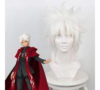 LINLINCD Cosplay wig destino/apocrifi Amakusa Shirou Tokisada Kotomine Parrucca Cosplay Bianco Soffice Capelli sintetici resistenti al calore e cappuccio per parrucca