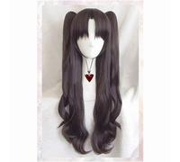 LINLINCD Cosplay wig destino/notte soggiorno Rin Tohsaka lunga coda di cavallo capelli resistenti al calore Cosplay costume+collana rubino Parrucca e collana opzionali
