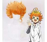 LINLINCD Cosplay wig Emma Cosplay Parrucca Anime Yakusoku no Neverland La promessa Neverland 63194 arancione resistente al calore parrucche sintetiche+cappuccio parrucca