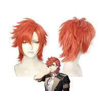 LINLINCD Cosplay wig Fire Emblem ThreeHouses Sylvain Jose Gautier Cosplay Parrucca corta arancione capelli rosso parrucca Halloween gioco di ruolo + cappuccio parrucca