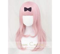 LINLINCD Cosplay wig Fujiwara Chika 55cm rosa lunghi riccioli parrucca anime Kaguya-sama: l'amore è la guerra resistente al calore capelli Cosplay costume parrucche+arco forcina parrucca e arco