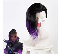LINLINCD Cosplay wig Game Overwatch Sombra Cosplay Wig Black Gradient Purple Curly Sintic Hairpiece Ow Halloween Party Costume Play Wigs Ks419E