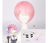 LINLINCD Cosplay wig graduato colore re zero Re: Vivere in un mondo diverso da Zero Ram Parrucca Rem Parrucche Cosplay Costume Parrucca+Fascia Ram Parrucca e Fascia