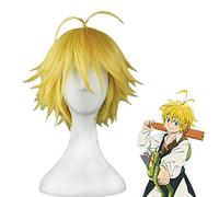 LINLINCD Cosplay wig I sette peccati capitali Meliodas Cos Parrucca del drago della rabbia capelli dorati resistenti al calore Cosplay parrucche + cappuccio parrucca