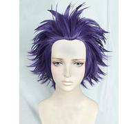 LINLINCD Cosplay wig Il mio eroe Academia Boku no Hiro Akademia Shinsou Hitoshi Shinso Breve Viola Scuro Resistente al Calore Cosplay Costume Parrucca+Track+Cap