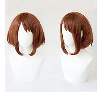LINLINCD Cosplay wig Il mio eroe Academia Boku no Hiro Akademia Uraraka Ochako Breve e Bobo Costumi da cosplay resistente al calore+parrucca gratuita