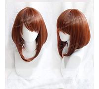 LINLINCD Cosplay wig Il mio eroe Academia Uraraka Ochako Breve e Bobo Costume Cosplay resistente al calore Parrucca+Track+Cap