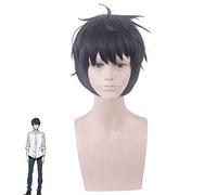 LINLINCD Cosplay wig Inventato Inferenza Cosplay sakuragawa kurou Breve nero stile sintetico parrucca Cosplay resistenza al calore costume parrucche+cappuccio parrucca