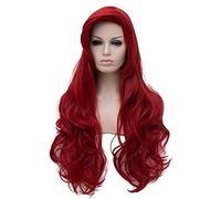 LINLINCD Cosplay wig Jessica Rabbit ondulati lunghi capelli rosso vino piccola sirena principessa Ariel costume+cappuccio parrucca