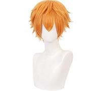 LINLINCD Cosplay wig Jibaku Shounen Hanako-Kun Minamoto Kou Giallo Parrucca corta Cosplay Costume parrucche sintetiche resistenti al calore+retina per capelli gialla