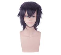 LINLINCD Cosplay wig JoJos bizzarra avventura ghirga narancia Cosplay parrucche 30 cm capelli sintetici corti lisci neri viola mista anime parrucca per uomo ghirga narancia