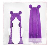 LINLINCD Cosplay wig K/DA Kaisa lunga treccia viola parrucca con panino Cosplay costume KDA Kai'Sa donne resistenti al calore capelli sintetici parrucche+parrucca cappuccio viola