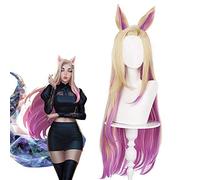 LINLINCD Cosplay wig Kda Baddest Ahri Cosplay Parrucche Gioco Lol Cosplay Bionda Parrucche Rosa Misto Con Orecchie Capelli Sintetici resistenti al Calore Baddest Ahri