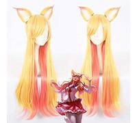 LINLINCD Cosplay wig KDA K/DA Ahri Cosplay Parrucca 75 cm con orecchie KDA resistenti al calore capelli sintetici Perucas Cosplay Star Guardian la parte a nove code di volpe